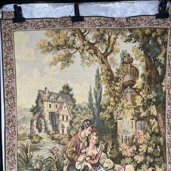 Vintage Italian Tapestry Nobel Pastorale Francois Boucher Courting Couple - Picture 13 of 14